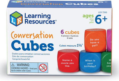 Learning Resources Conversation Cubes -Ages 6+, Foam Cubes for Social Emotional Learning, School Counselor Supplies, Speech Therapy Toys, Ice Breaker Cubes,Teacher Must Haves, 6 Pieces
