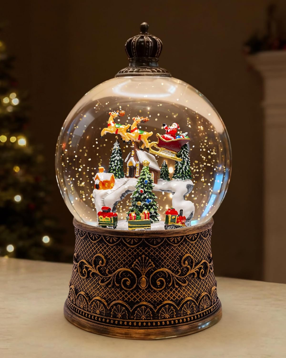 Extra Large Christmas Snow Globes Christmas Lantern, 12.99" Musical Snow Globe with 8 Songs, Santa Snowglobe for Kids Adults, 6H Timer Dual Power, Lighted Christmas Decorations Indoor Gifts