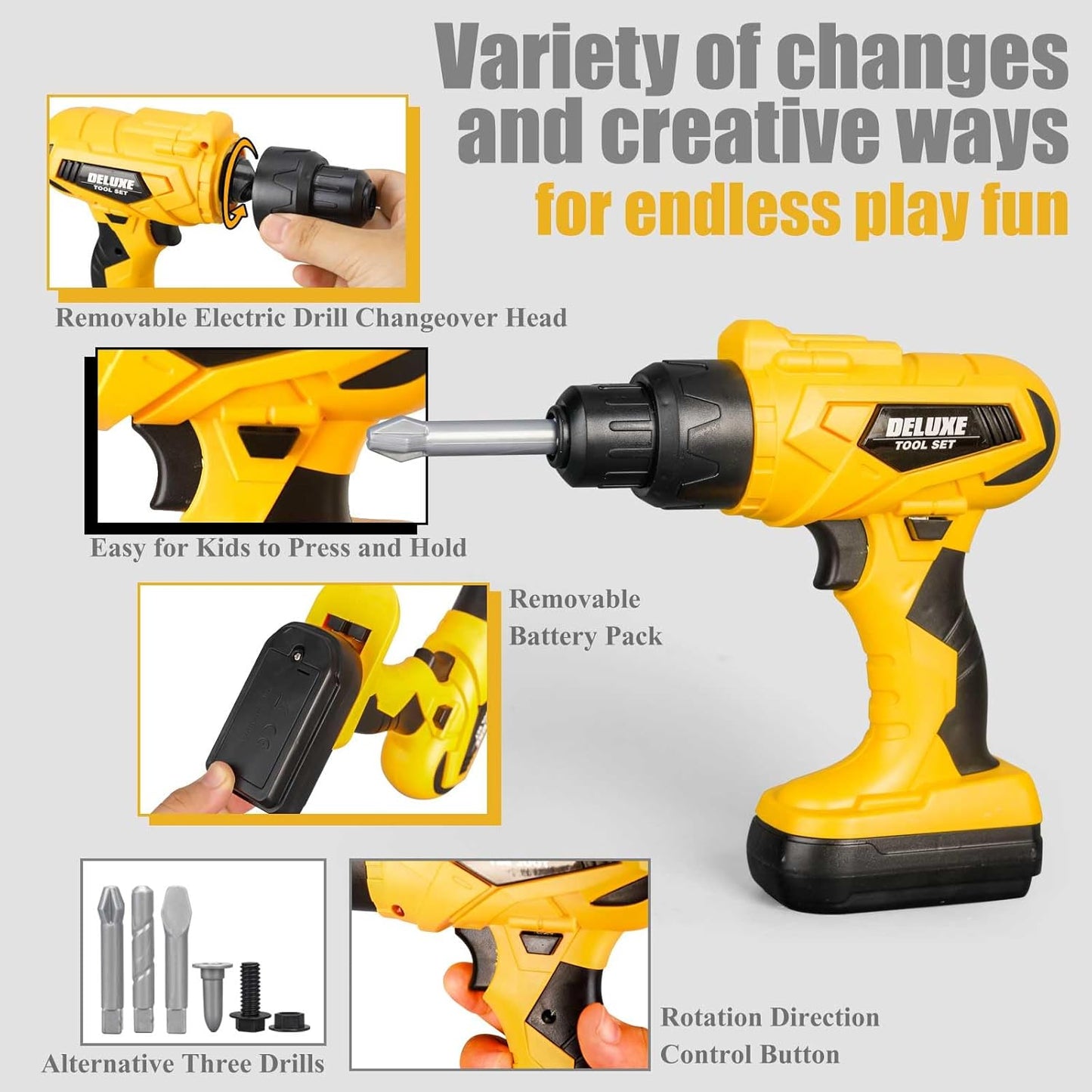 Kids Tool Set – Zealous 48 pcs Toddler Tool Set with Tool Box & Electronic Toy Drill, Pretend Play Kids Toys, Toy Construction Tools for Kids Ages 3,4,5,6,7,8 Years Old (A-Orange)