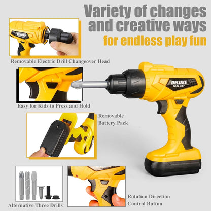 Kids Tool Set – Zealous 48 pcs Toddler Tool Set with Tool Box & Electronic Toy Drill, Pretend Play Kids Toys, Toy Construction Tools for Kids Ages 3,4,5,6,7,8 Years Old (A-Orange)