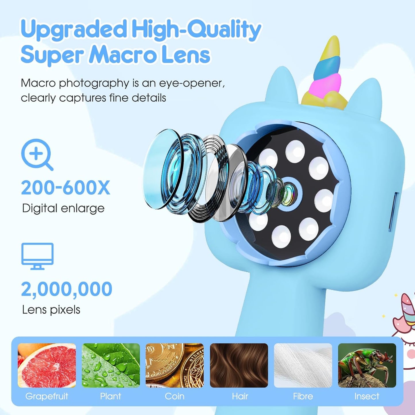 Magnify 2.4" Microscope for Kids, 600X-4800X Handheld Digital Miniscope, Portable Pocket Magnification Microscope Photo & Video | Education Toys for Age 3 4 5 6 7 8 9 10 Girls Boys