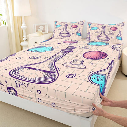 Erosebridal Chemistry Lab Fitted Sheet Twin Size Chemical Equation Bed Sheets for Boys Girls Chemical Elements Science Theme Bed Set Teens Kids Science Students Bedding Set School Dorm Room Decor