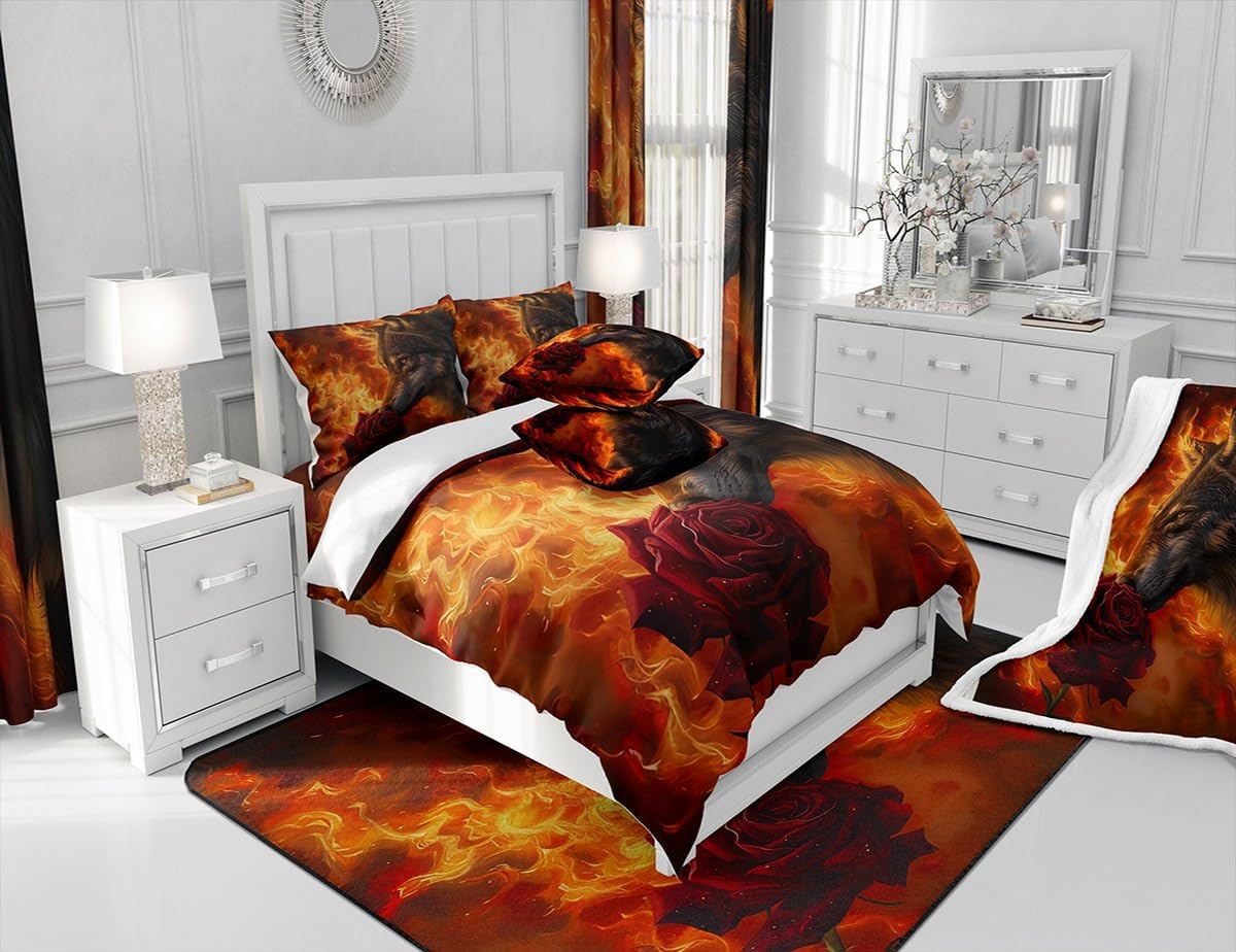 Manfei Musical Kids Fitted Sheet Full Size, MusicalGuitar Radio Drum Kit Headset Print Bedding Set 3pcs for Boys Girls, Rock Music Bed Cover with 2 Pillowcases, Soft Polyester Bedding, No Top Sheet