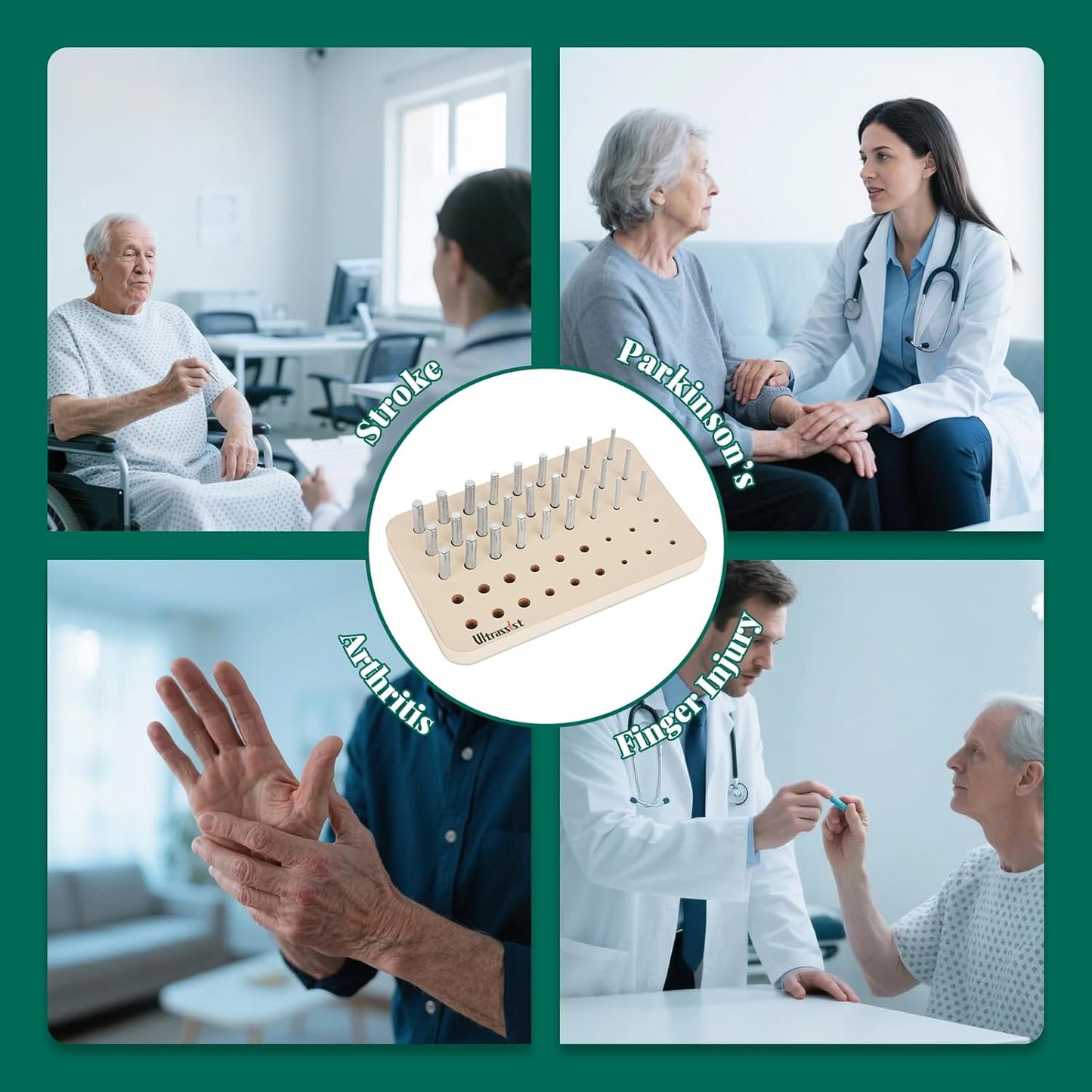 Ultrassist 45-Hole Wooden Pegboard for Occupational Therapy, Fine Motor Skills & Hand Dexterity Training, Includes 45 Metal Pegs, Ideal for Stroke, Brain Injury, Elderly Rehab & Hand Therapy