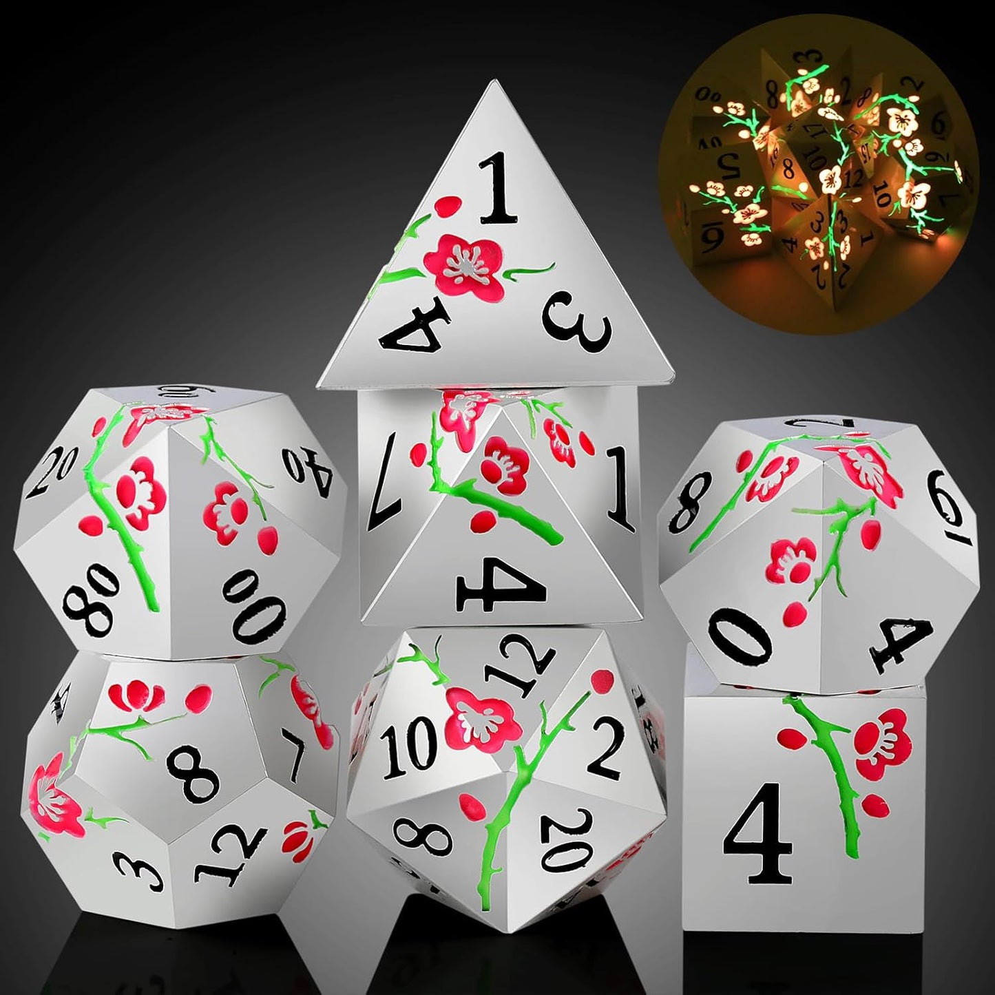 DnDnD Heavy Polyhedral Metal Dice Set with Metal Box, 7-die Shiny Blue Surface with Golden Number for RPG,Dungeons and Dragons,Pathfinder,Shadowrun,D&D,Role Palying Game and Math Teaching - Colors B