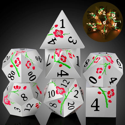 DnDnD Heavy Polyhedral Metal Dice Set with Metal Box, 7-die Shiny Blue Surface with Golden Number for RPG,Dungeons and Dragons,Pathfinder,Shadowrun,D&D,Role Palying Game and Math Teaching - Colors B