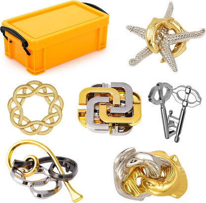 6 PCS Metal Brain Teaser Puzzles for Adults and Kids, Disentanglement Metal Logic Puzzle Set, IQ Mind Challenge Brain Games Toy Gift