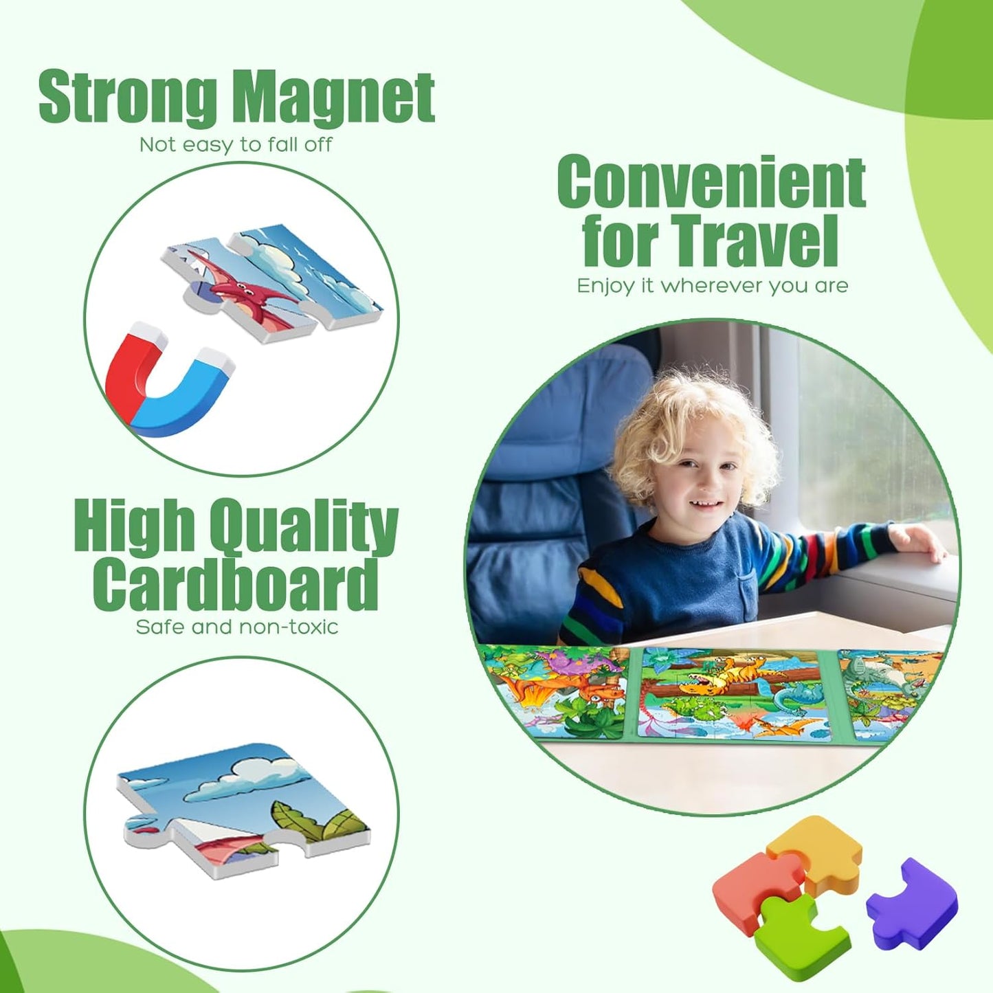 Magnetic Puzzles for Toddlers 3-5, 75-Pieces Travel Toys, Animal Jungle Puzzles Ages 4-6, Educational Learning Magnets, Road Car Trip & Airplane Activities Toys for 3 4 5 6 7 Girls Boys Gift