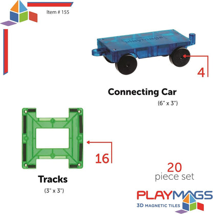 Playmags Magnetic Tiles Train Car Set for Kids - 55pcs Magnet Building Blocks Accessory Set with 4 Cars - Durable Creative STEM Learning Toys for Boys, Girls & Toddlers