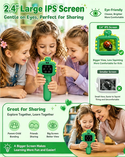 Microscope Camera for Kids Gifts Toys- Handheld Pocket Microscopes with 2.4" Screen and Autofocus - Mini Digital Educational Science Kit for Christmas Birthday for Age 3-5 5-7 8-12 Girls Boys (Green)