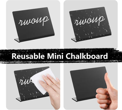 20 Pack 4"x3" V-Shaped Mini Chalkboard Signs, Self-Standing Tabletop Food Labels for Wedding, Bakery, Buffet, Easy to Write & Wipe Off, Includes 7 Color Chalk Markers, Cleaning Cloth