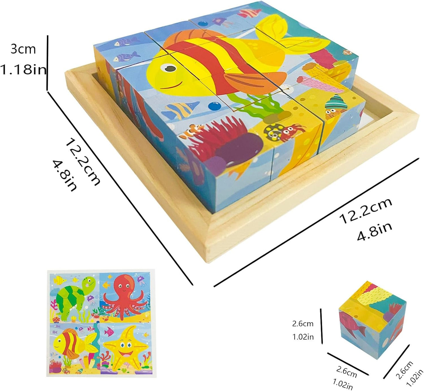 24 Jigsaw Puzzle Designs Cube Wooden Puzzles with Storage Tray,Toddler Kids Puzzles Ages 3 4 5 6,Educational Learning Montessori Toys for 3 4 5 Year Old