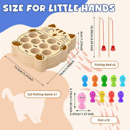 Wooden Magnetic Fishing Game for Toddlers 1-3, Montessori Sensory Busy Board Fine Motor Skills Toys for 1 2 3 Years Old Boys Girls (Frog B-Fish Game)