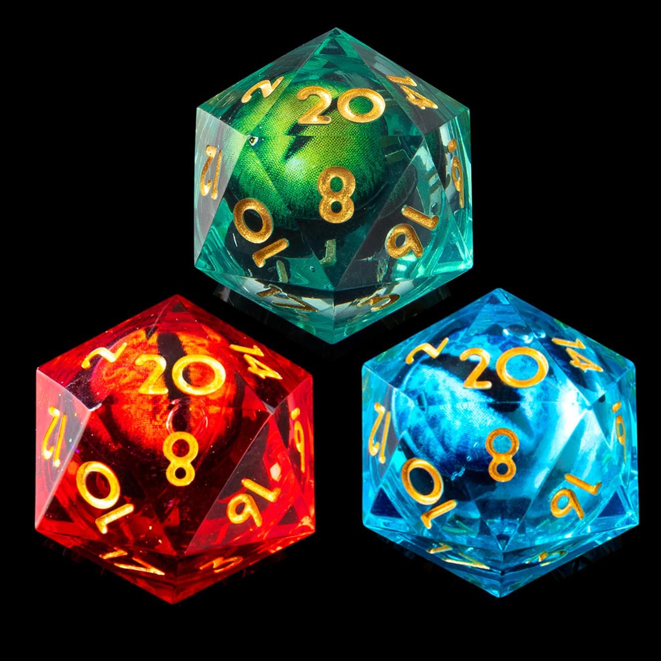 YEMEKO Beholder'S Eye D20 Dice Dragon Eye DND 22MM Single with Resin Sharp Edge 20 Sided D&D Handmade Polyhedral for Dungeons and Dragons, RPG, Roleplaying Games MTG Table Games(Blue Gold)