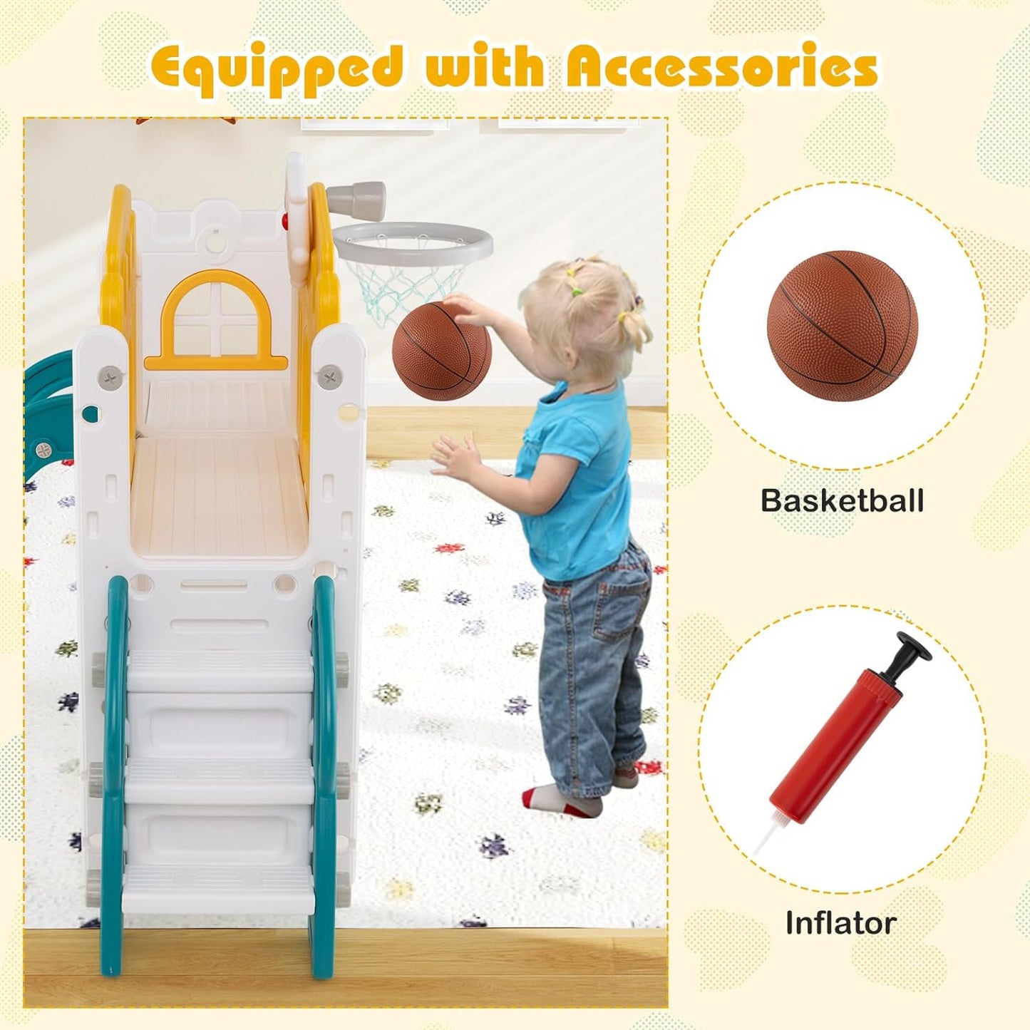 Costzon 8 in 1 Toddle Slide Playset, Freestanding Kids Slide w/Tunnel, Basketball Hoop, Toddler Climber Slide Playset Indoor Playground for Kids 1-3 w/Storage Space, Gifts for Boys Girls (Blue)