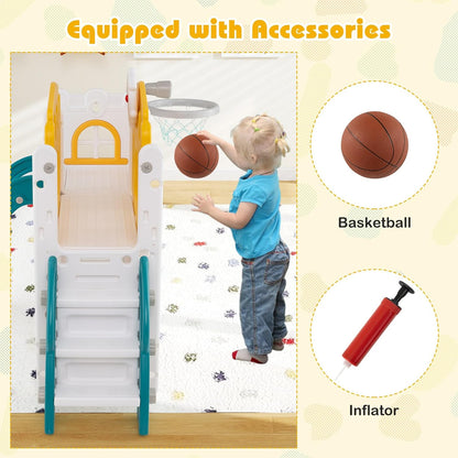 Costzon 8 in 1 Toddle Slide Playset, Freestanding Kids Slide w/Tunnel, Basketball Hoop, Toddler Climber Slide Playset Indoor Playground for Kids 1-3 w/Storage Space, Gifts for Boys Girls (Blue)