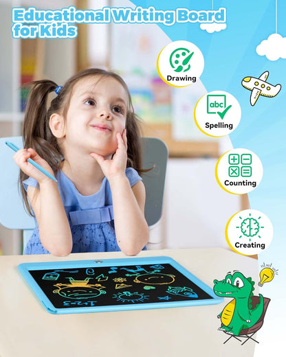 KOKODI 15 Inch LCD Writing Tablet with Anti-Lost Stylus, Erasable Doodle Board Colorful Toddler Drawing Pad, Car Travel School Games Toys for 3 4 5 6 7 8 Kids, Birthday Gift for Girls Boys Blue