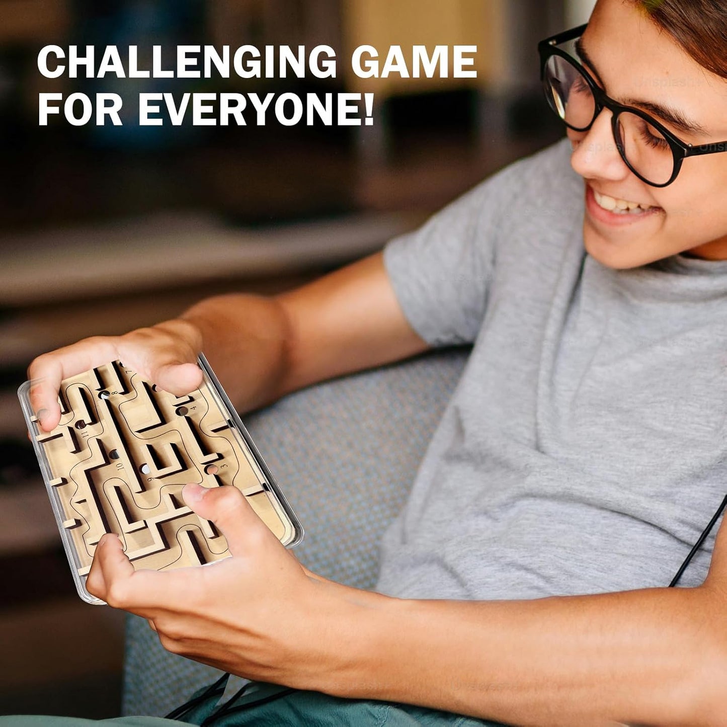 Handheld Fidget Puzzle Game for Kids and Adults - Challenging Wooden Labyrinth Marble Maze for Teen Boys - Fun Brain Teaser Puzzle Fidget Toys for Travel Stocking Stuffer Party Favor for Kids Ages 8+