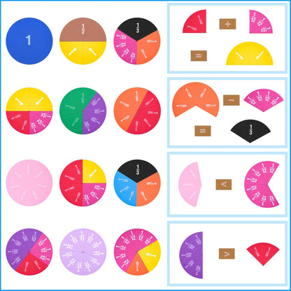 Meetory 134 Pcs Magnetic Fraction Tiles & Fraction Circles - Math Manipulatives for Preschool Elementary School Educational Resources Classroom Educational Kit