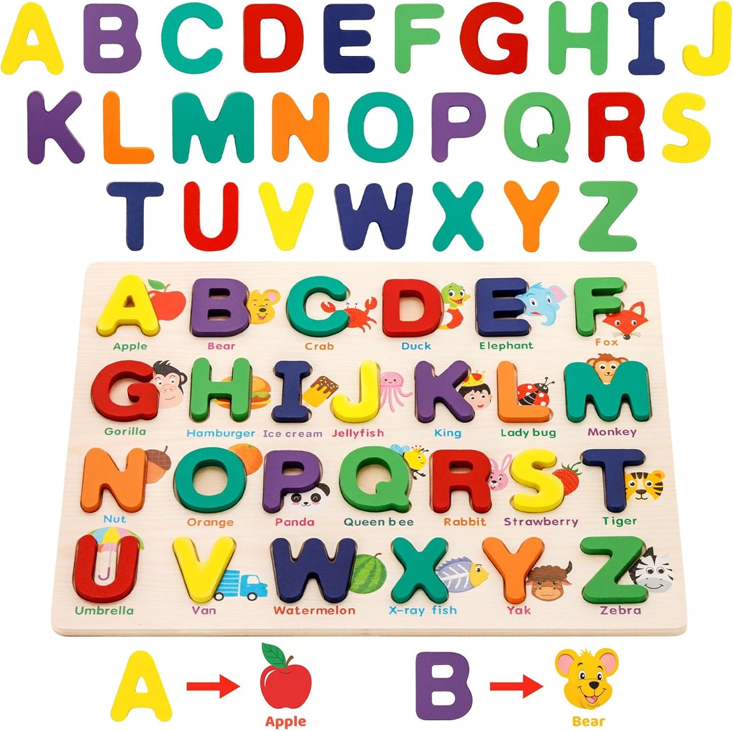 Attmu Wooden Puzzles for Toddlers, 6 Pcs Alphabet Puzzle ABC Shape Number Animal Farm Puzzle, Learning Toys for Kids, Preschool Educational Activities Toddler Gift Toys for Girls Boys Christmas Easter