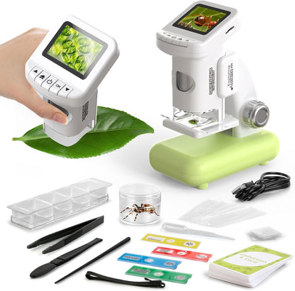 1200X Microscope for Kids 4K with 2 inch Screen STEM Digital Science Kit Rechargeable Handheld Mini Pocket Children Students Slides Portable Gift for Kids Ages 6 to 12 (Green)