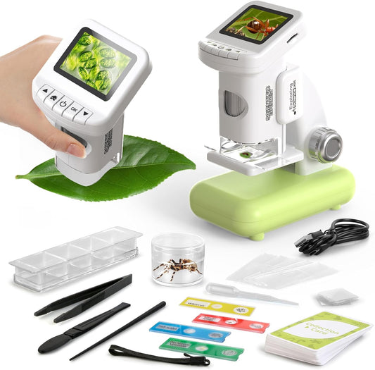 1200X Microscope for Kids 4K with 2 inch Screen STEM Digital Science Kit Rechargeable Handheld Mini Pocket Children Students Slides Portable Gift for Kids Ages 6 to 12 (Green)