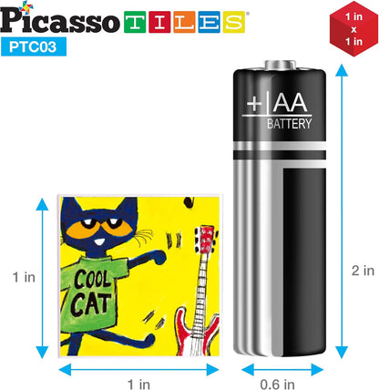 PicassoTiles Magnetic Tiles Pete the Cat Home Theme Building Blocks Double Sided Printing Toddler Magnet Toys Education STEM Learning Kit Construction Brain Development Preschool Kid Game Boy Girl 3+