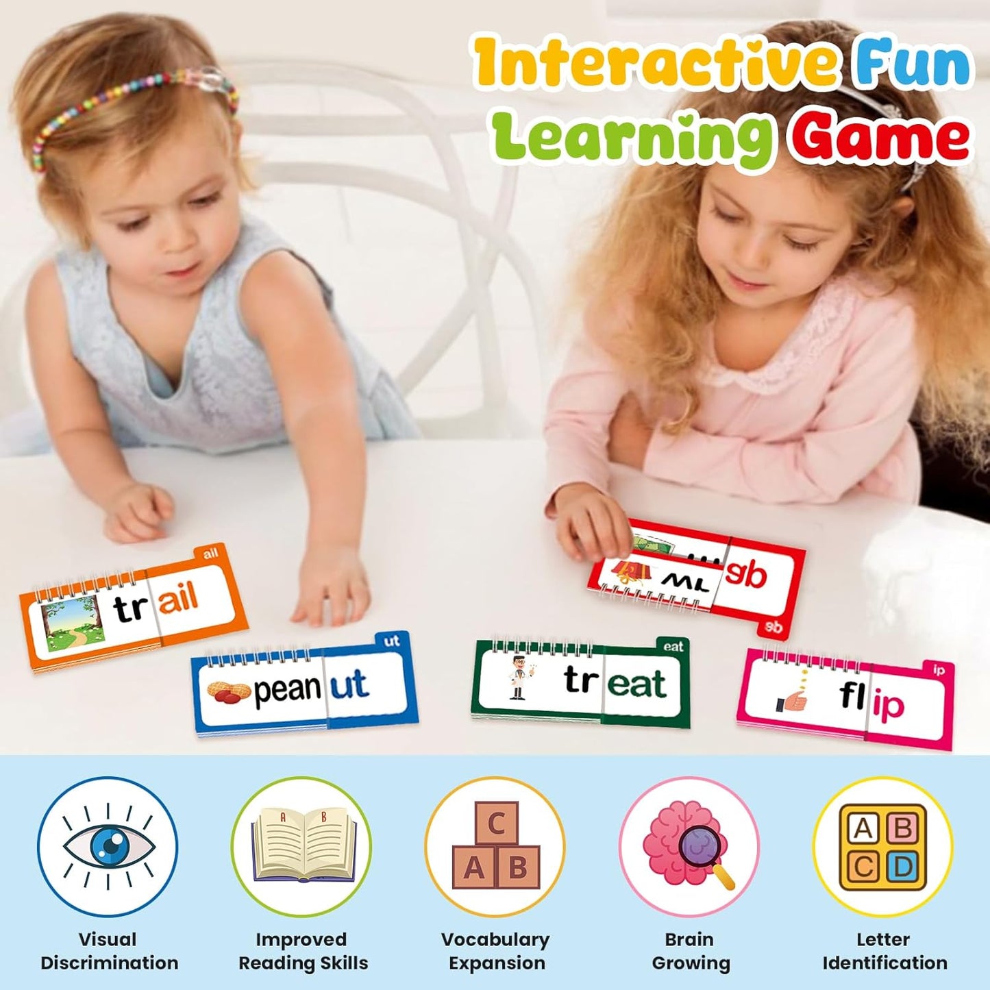 Word Family Build Book, 30 Read and Rhyme Flip Activity Book, ABC Vocabulary Flash Cards CVC Words Reading Games for Kids Ages 3-8 Preschool Learning Activities Families Educational Games