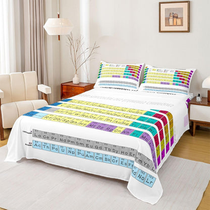 Erosebridal Science Theme Bed Sheets Set Full Size for Boys Girls Chemistry Periodic Table Print Sheet Set Chemical Subject Theme Sheets Teens Kids Math Science Atyle Fitted Sheet 4 Pcs