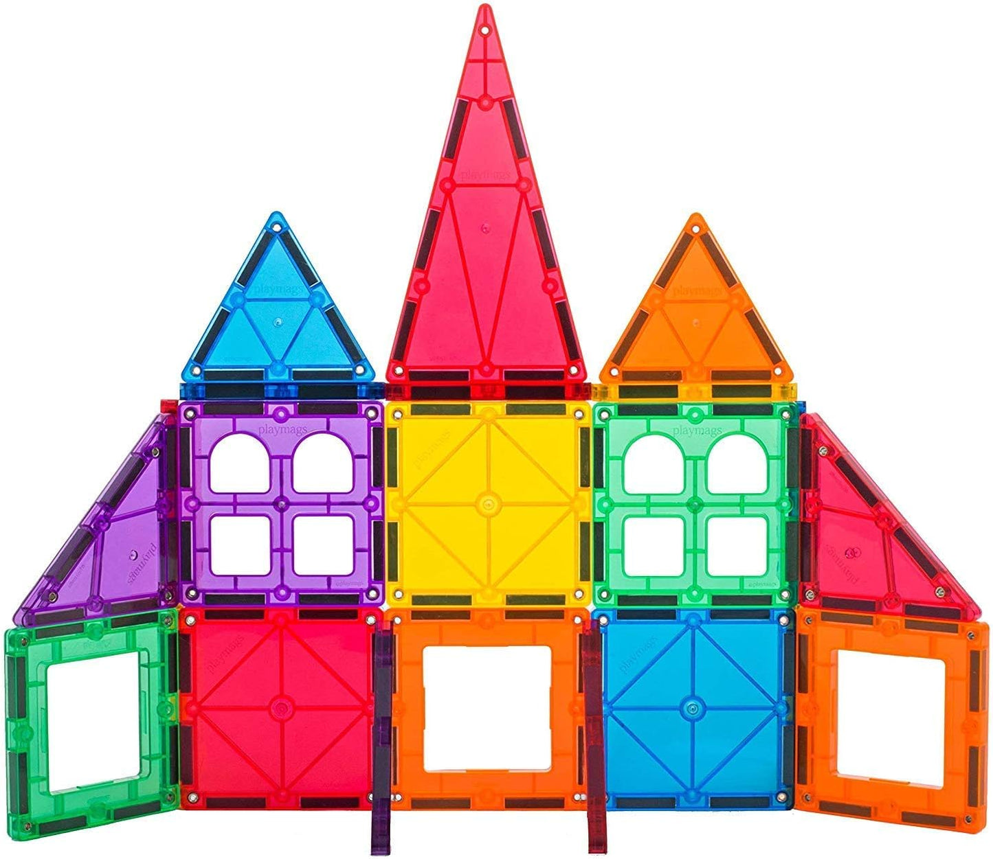 Playmags Magnetic Tiles for Kids 100-Piece Set, STEM Educational Building Blocks Toys for Kids, Includes Click-in ABC Learning Tiles, Gift for Boys & Girls, Add on Magnetic Figures, Car Set Available