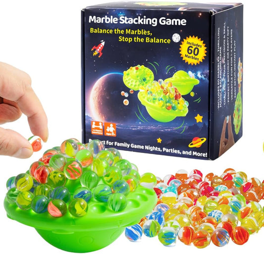 Marbles Balance Game for Kids - 60 Colorful Marbles Built-in Storage, Fun Family Party Games,Challenge Board Games for Kids & Adults,1-4 Players, Christmas Birthday Gifts Toys for Kids