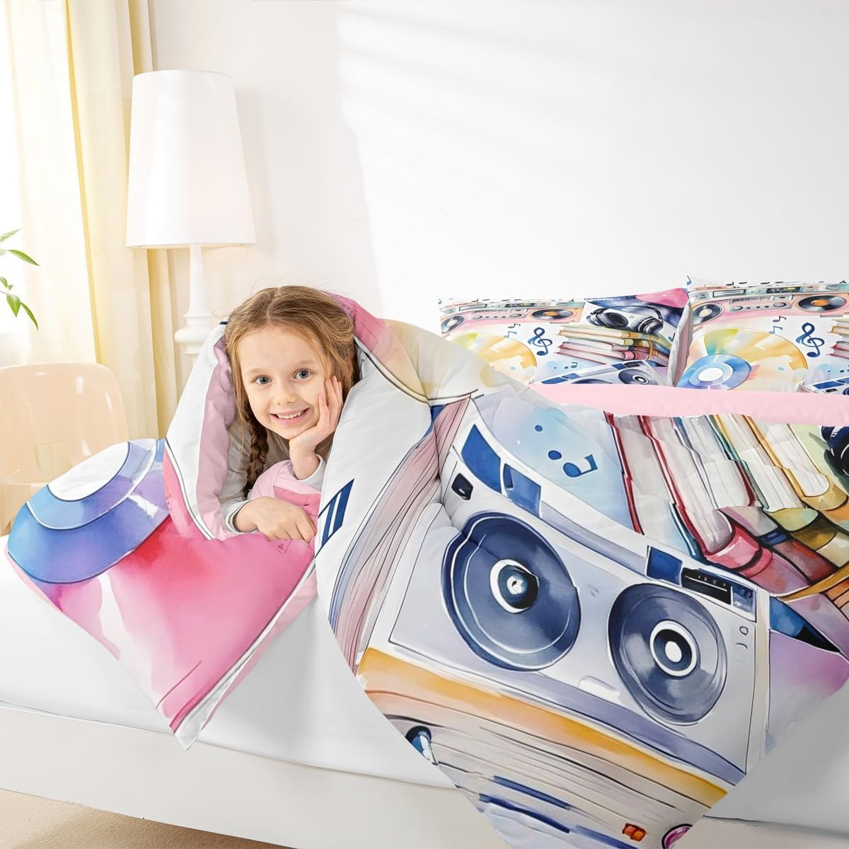 Erosebridal Drum Kit 3D Print Kids Comforter Sets Rock Music Themed Full Bedding Set for Boys Girls Musical Pattern Comforter Set,Colorful Retro Style Quilt Duvet 3 Pcs