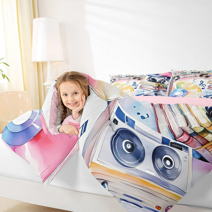 Erosebridal Drum Kit 3D Print Kids Comforter Sets Rock Music Themed Full Bedding Set for Boys Girls Musical Pattern Comforter Set,Colorful Retro Style Quilt Duvet 3 Pcs