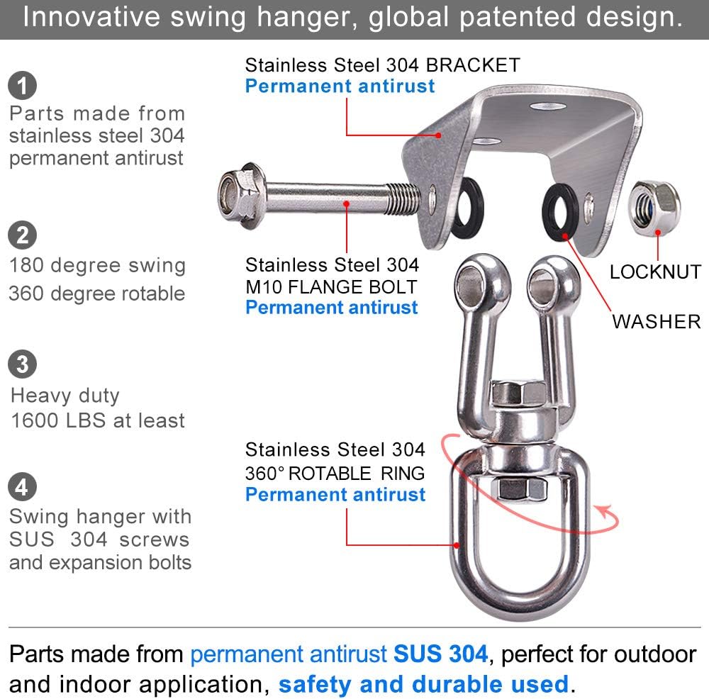 SELEWARE Anti-Squeaking Swing Hanger Stainless Steel Swing Set Hook Ceiling Mount Bracket for Hammock Chair Toddler Swing Yoga Swing Punching Bag 2 Packs