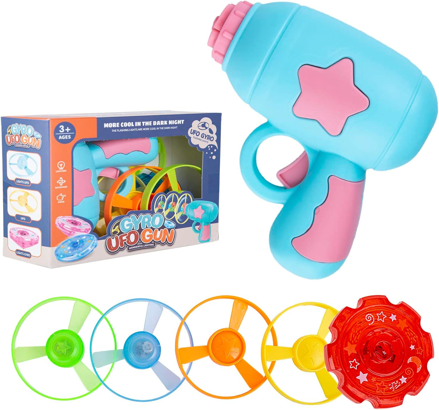 Berry President Flying Saucer Toy, Flying Disc Launch Playset with Rotating Flash Light, Indoor Outdoor Twist Shoot Toy for Kids Aged 3 Years Old & Up (Yellow)