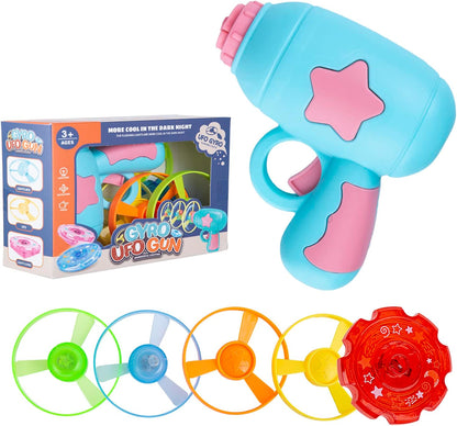 Berry President Flying Saucer Toy, Flying Disc Launch Playset with Rotating Flash Light, Indoor Outdoor Twist Shoot Toy for Kids Aged 3 Years Old & Up (Yellow)
