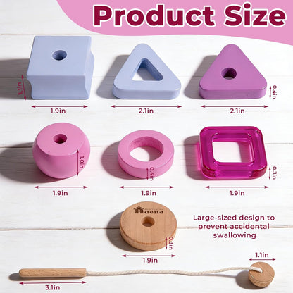 Blue Montessori Stringing Beads Set, Montessori Wooden Beads Threading Toy for Toddlers 1 2 3 Years Old, Fine Motor Skills Educational Learning Toys for Preschool Kids Gifts (Purple)