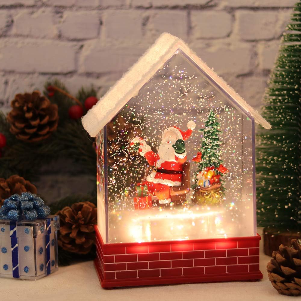 Eldnacele Musical Snow Globe Lantern with Timer, Lighted USB/Battery Operated Swirling Singing Water Glittering Lantern, Snow Globes for Adults and Kids Christmas Decoration- Santa