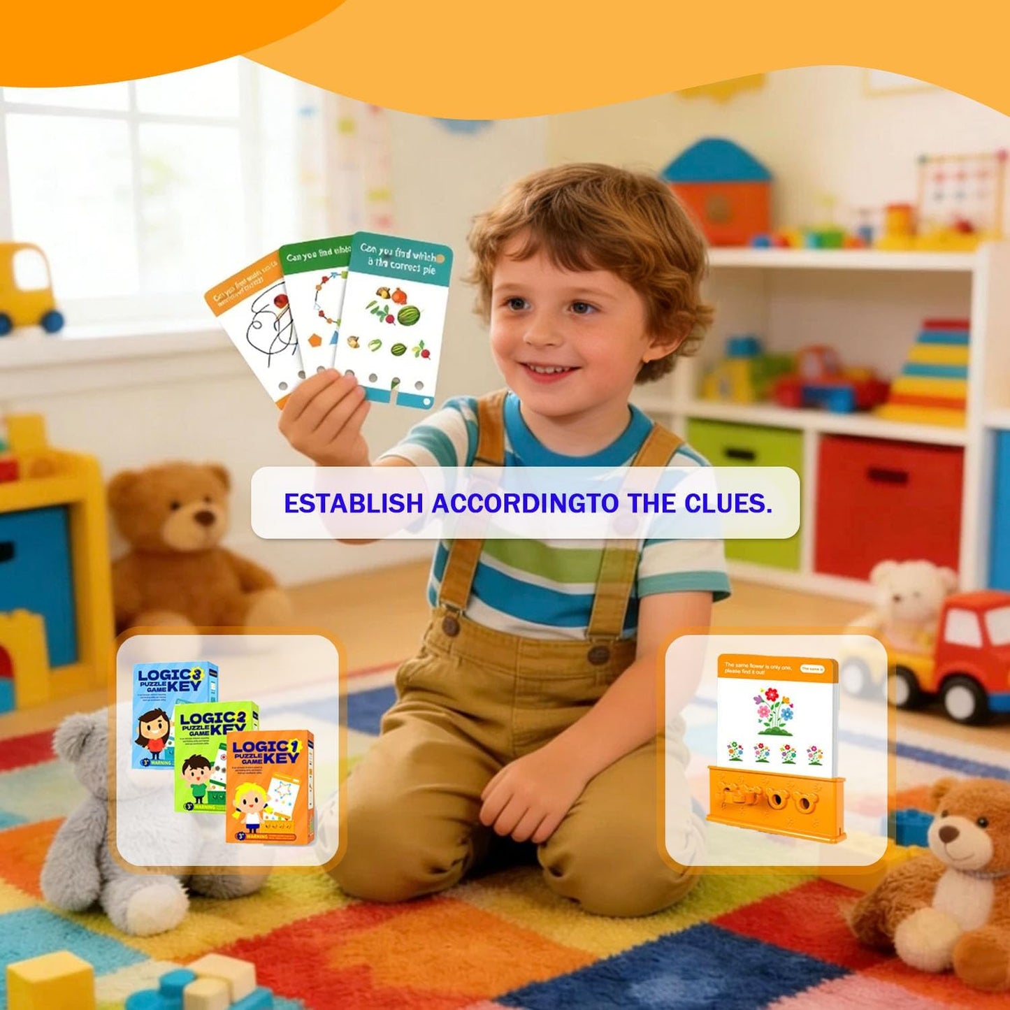 3 Levels Difficulty Toddler Preschool Educational Logic Key Toys, 64 Active Logic Flashcard Puzzles, for Kids with Card Base & Key,Logic Puzzle for Kids (3)