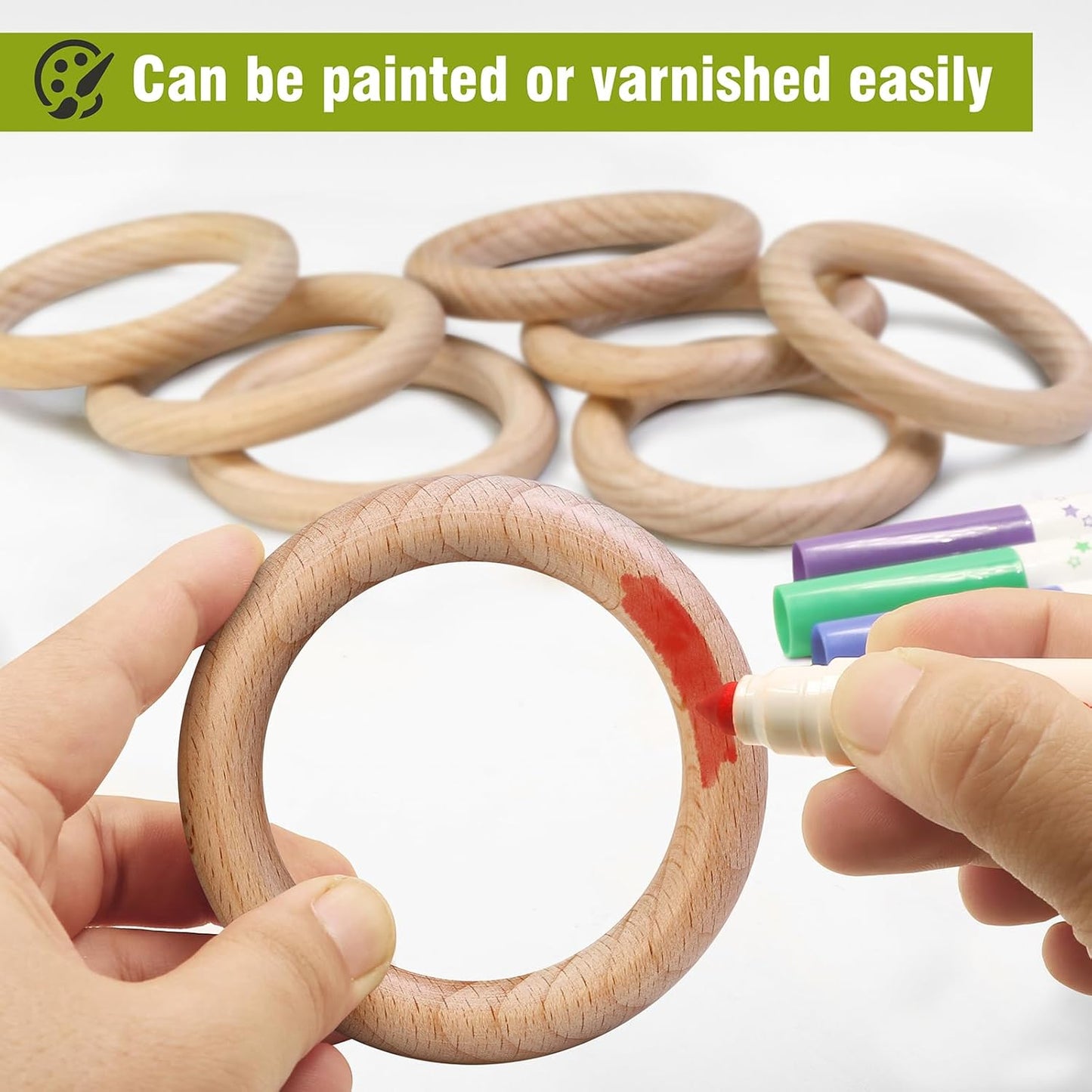 FoDau770 5pcs Natural Beech Wooden Rings, Unfinished Solid Wood Rings Heavy Duty Wood Circles, Macrame Craft Circles for Party, Home Decor & DIY Making - Outer Diameter: 3 Inch