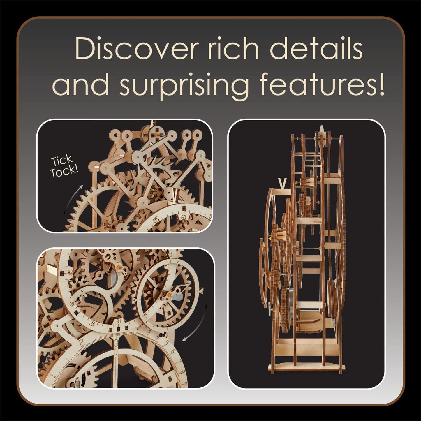 MindWare Gearjits Clock – 3D Wooden Mechanical Model Kit for Teens and Adults, Build Your Own Working Clock witj Moving Gears