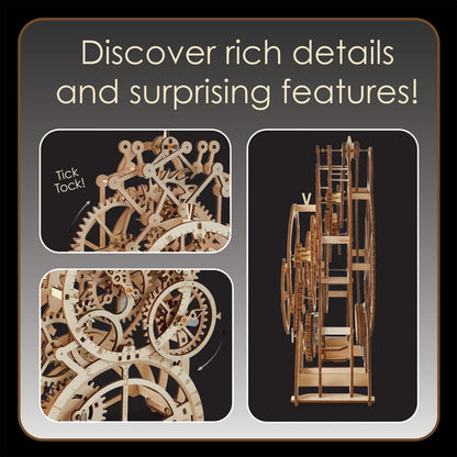 MindWare Gearjits Clock – 3D Wooden Mechanical Model Kit for Teens and Adults, Build Your Own Working Clock witj Moving Gears