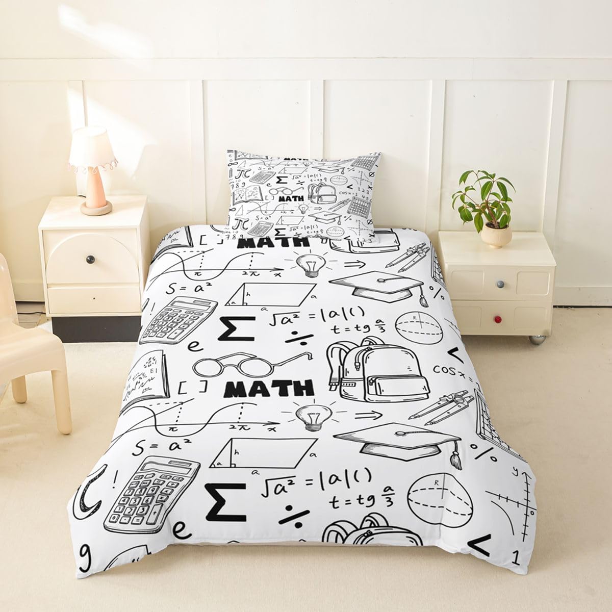 Erosebridal Chemistry Lab Bedding Set Twin Size Chemical Equation Duvet Cover for Boys Girls Chemical Elements Science Theme Comforter Cover Teens Kids Science Students Bedding School Dorm Room Decor