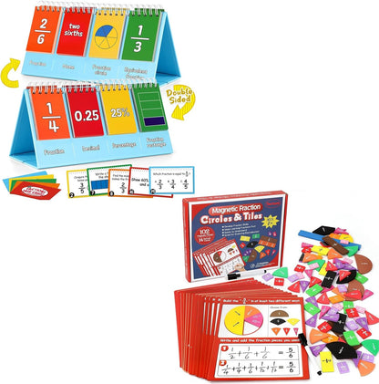 Torlam Magnetic Fraction Tiles & Fraction Circles Activity Set & Fraction Circles & Percentage & Decimal Flip Chart for Kids Math Games Math Manipulatives Homeschool Supplies