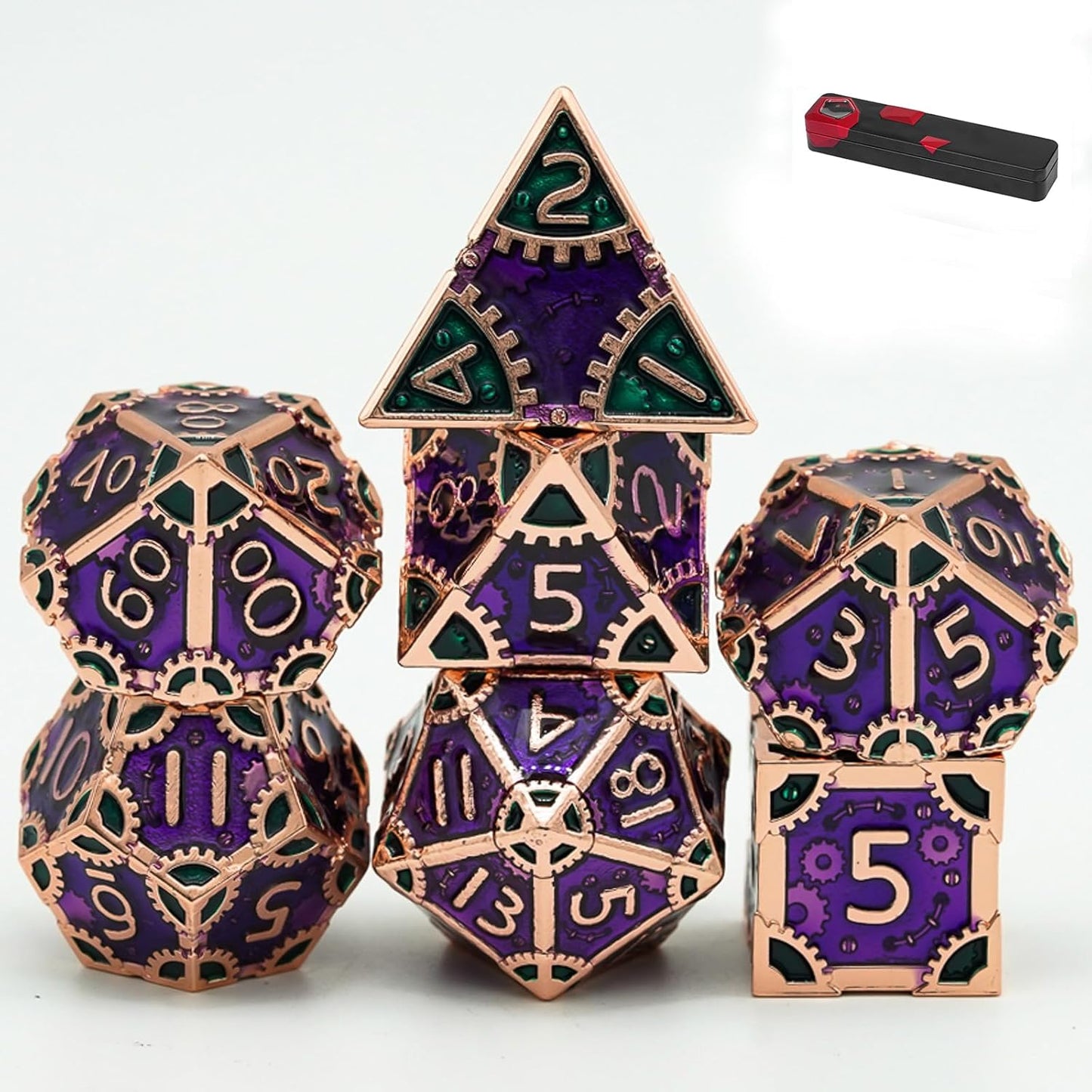 UDIXI Steampunk Metal Dice Set, 7 Die Polyhedral DND Dice Set for D&D Role Playing Game and Math Teaching (Ancient Copper)