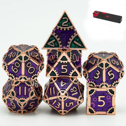UDIXI Steampunk Metal Dice Set, 7 Die Polyhedral DND Dice Set for D&D Role Playing Game and Math Teaching (Ancient Copper)
