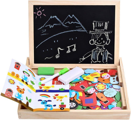 Wooden Toy Magnetic Board Puzzle Games , Double Side Jigsaw &Drawing Sketchpad Writing Dry Erase Board Chalkboard Educational Toys for Kids