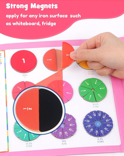 D-FantiX Magnetic Fraction Educational Puzzle, Magnetic Fraction Tiles & Fraction Circles Set, Math Manipulatives for Elementary School, Montessori Fraction Manipulatives Learning Toys for Kids
