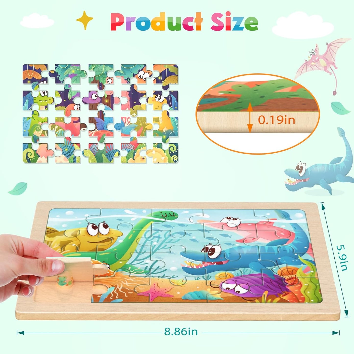 Zeoddler Wooden Puzzles for Toddlers, 4 Pack Animal Jigsaw Puzzles for Kids3-5, 20 Pieces Preschool Learning Activities, Learning & Educational Toys, Gift for Boys, Girls