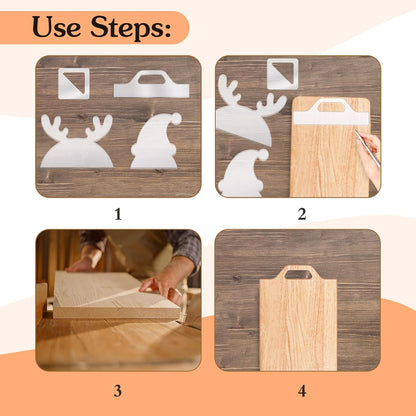 Router Templates, 4pcs Acrylic Charcuterie Board Handle Template, LYMOI Clear Cut Board Thick Handle Template, Angled Curvy Tracing Stencils Cut Guide Tools for Kitchen Woodworking. (Style 1)